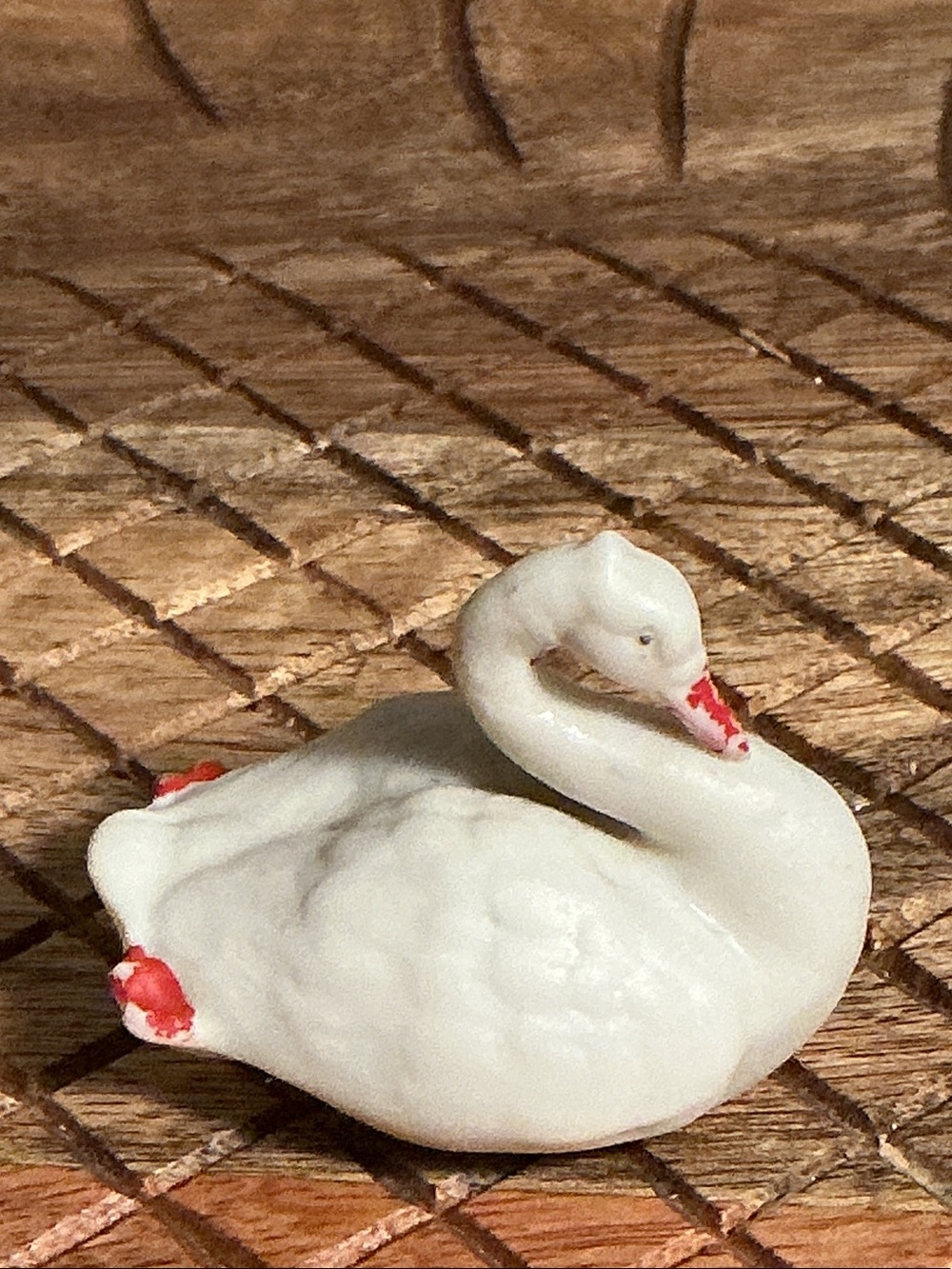 Antique White Swan Figurine with Red Beak and Tail Accents fair condition